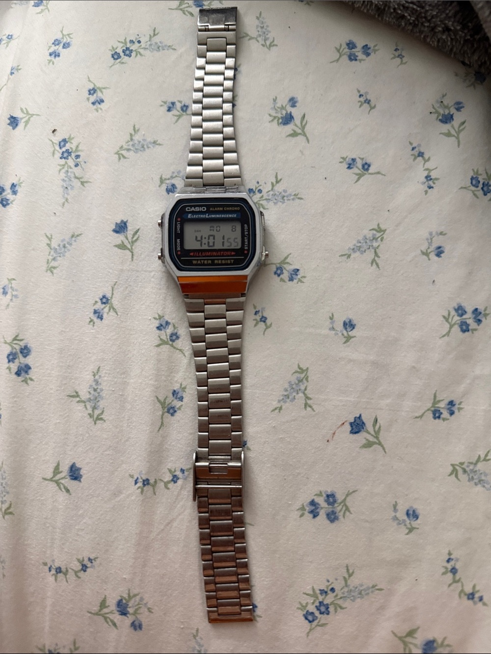 Casio Silver Digital Bracelet Watch with Black Dial Accents